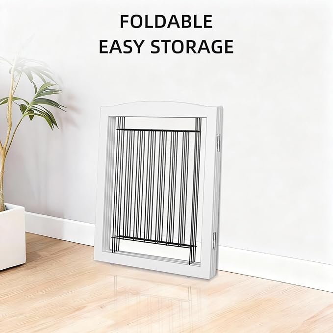 ZJSF Freestanding Foldable Dog Gate for House Extra Wide Wooden White Indoor Puppy Gate Stairs Doorways Pet Gate Tall Dog Fence 3 Panels Fence
