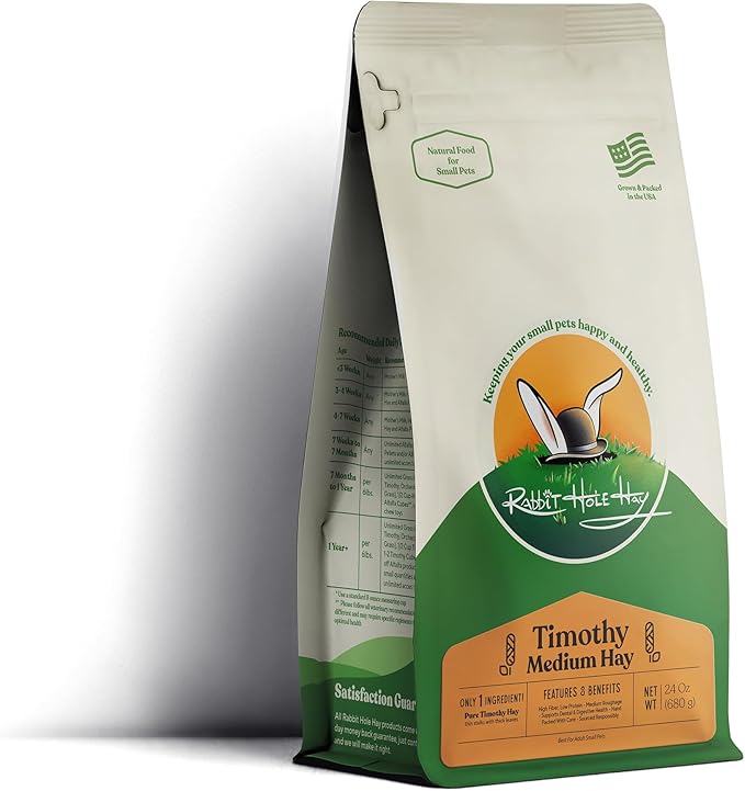 Rabbit Hole Hay - Ultra Premium Medium Timothy Hay for Small Pets - 24 oz Pack - Hand-Selected & Fresh