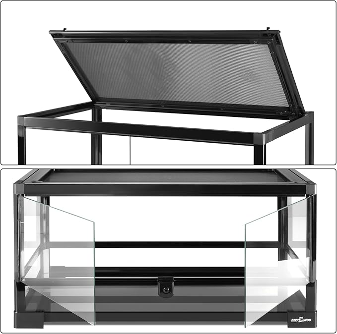 REPTIZOO Reptile Terrarium 24" X 12" X 12", 15 Gallon Glass Reptile Tank with Double Hinge Door Top Screen Ventilation, Easy Assembly Front Opening Terrarium Habitat