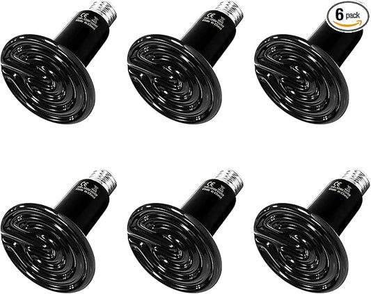 HealSmart Reptile Heat Lamp 150W 6-Pack Ceramic Heat Emitter, No Light Emitting Heat Bulbs for Amphibian Pet Brooder Coop Incubating Chicken, Lizard Bearded Dragon Turtle Snake Terrarium