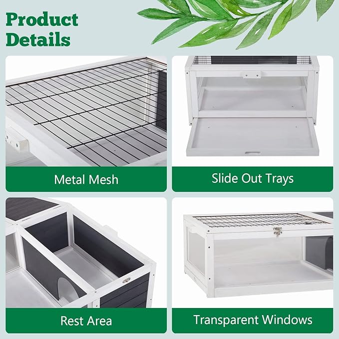 Tortoise Habitat Large Tortoise Enclosure Indoor w/Removable Bottom, Wooden Tortoises House Outdoor, Turtle Habitat Reptile Cage for Lizards, Bearded Dragon, Small Animals