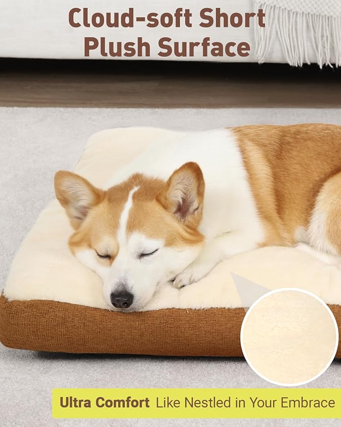 NUPIDA Washable Dog Bed for Large Dog, XL Crate Bed Plush Pet Kennel Pad with Non-Slip Bottom, Pet Sleeping Mat, 41x27 inch, Khaki