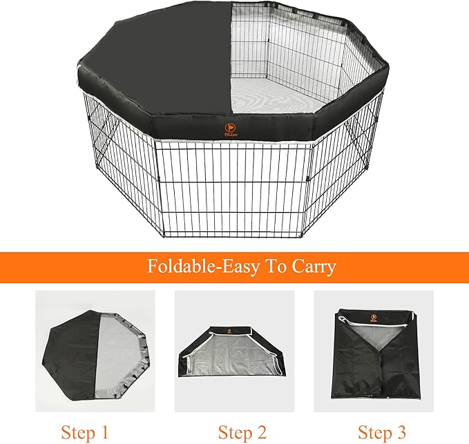 PJYuCien Dog Playpen Mesh Top Cover, Fits 24 Inch 8 Panels Metal Exercise Pet Pen, Elastic Buckles Connections, Black (Note: Only Cover, Fence Not Included)