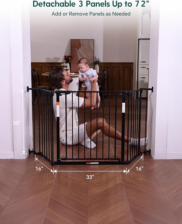 Babelio Baby Gate Extra Wide, Auto Close Dog Gate Pet Gate for House Stairs Doorways Fireplace (Black, 72" Wide Gate - 3 Panels)