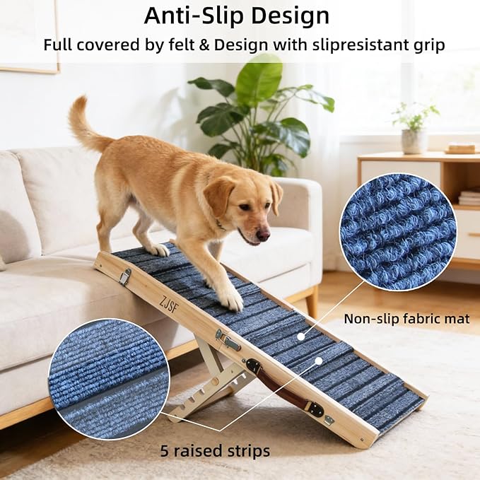 ZJSF Foldable Wooden Dog Ramp for High Bed, Dog Stairs for Small Dogs, High Traction Platform with 4 Adjustable Heights (14"-19.7"), 33", Supports up to 70 lbs