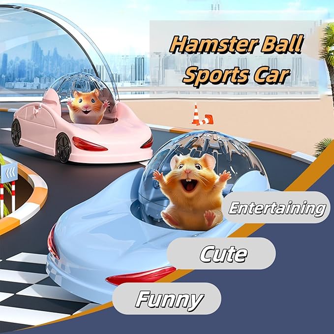 Fun Hamster Fitness Ball Sports car! Three Modes of Short Hamster Toys! Includes 4.72-inch Detachable Transparent Ball - Safe and Cute Wheels, Suitable for Happy Little Pets! (Pink)
