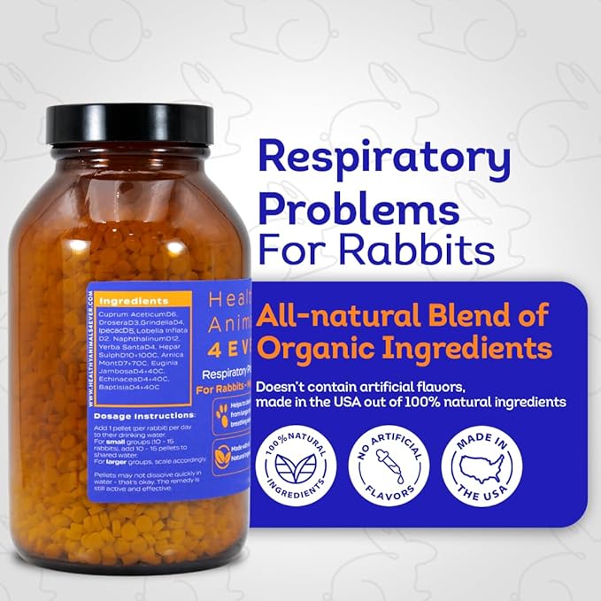 HealthyAnimals4Ever HA4E - Rabbit Respiratory Treatment - Support for Snuffles, URI & Breathing Relief - Preventive Care - Natural Homeopathic Tablets - Pellets, Hutch Size (Extra Large)