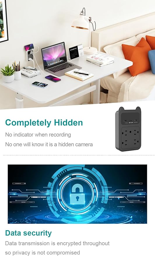 Hidden Camera Wall Outlet Camera, 2K HD Wireless Nanny Cam with 120° Wide Angle Loop Recording Motion Detection Easy Setup for Home, Pets & Office Indoor Security-Black (Black)