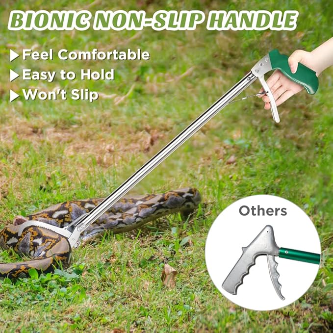 HOMEYA 52" Snake Tongs Grabber, Heavy Duty Snake Catcher Wide Jaw Handling Tool, Rattle Snake Catcher, Extra Long Snake Tongs, Snake Catcher with Lock&Non-Slip Grip Handle, Snake Tong Reptile Grabber