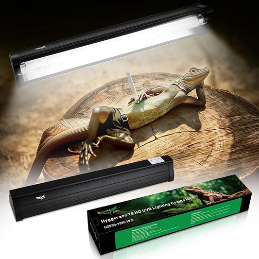 UVB Light for Reptiles Bearded Dragon, T8 UVB Reptile Light Fixture HO UVB Bulb Lighting Combo Kit 10.0 15W UVA UVB Reptile Light Bulb Terrarium Lamp Tube Bar for Snake Gecko Turtle Lizard, 18 Inch