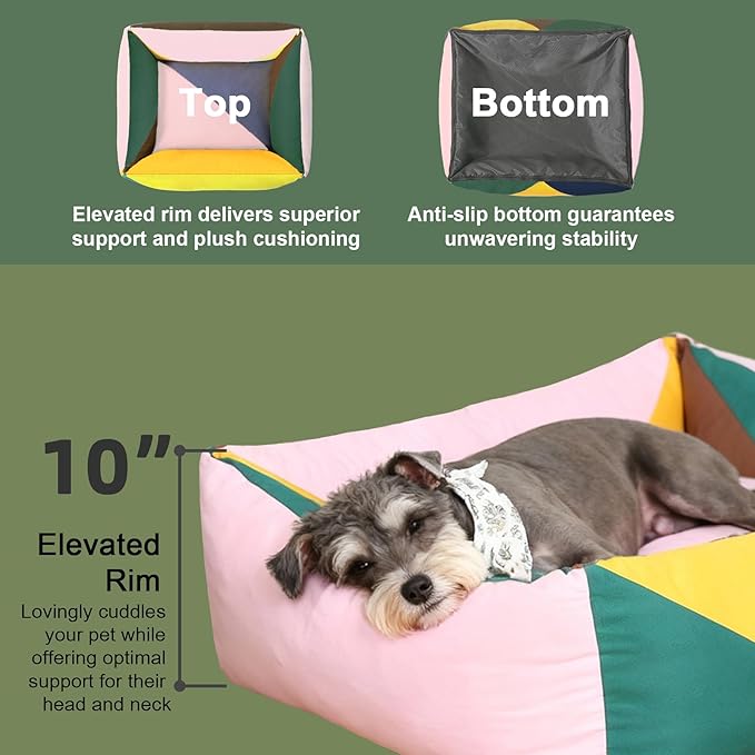 290 GSM Cotton Canvas Dog Couch Bed, Washable Removable Cover, Tough Bolster with Supportive Chopped Foam, Anti-Slip Bottom (Medium)