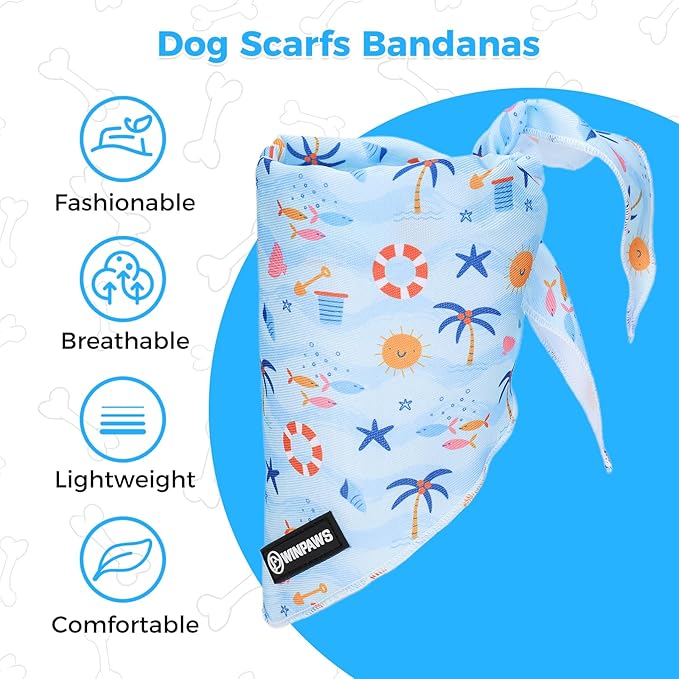 Dog Harness and Leash Collar Set with Dog Poop Bag Holder and Bandanas, Escape Proof Adjustable Puppy Cat Vest with Soft Mesh Padded, Pet Supplies for Small Medium Large Dogs Kitten(Blue Beach, M)