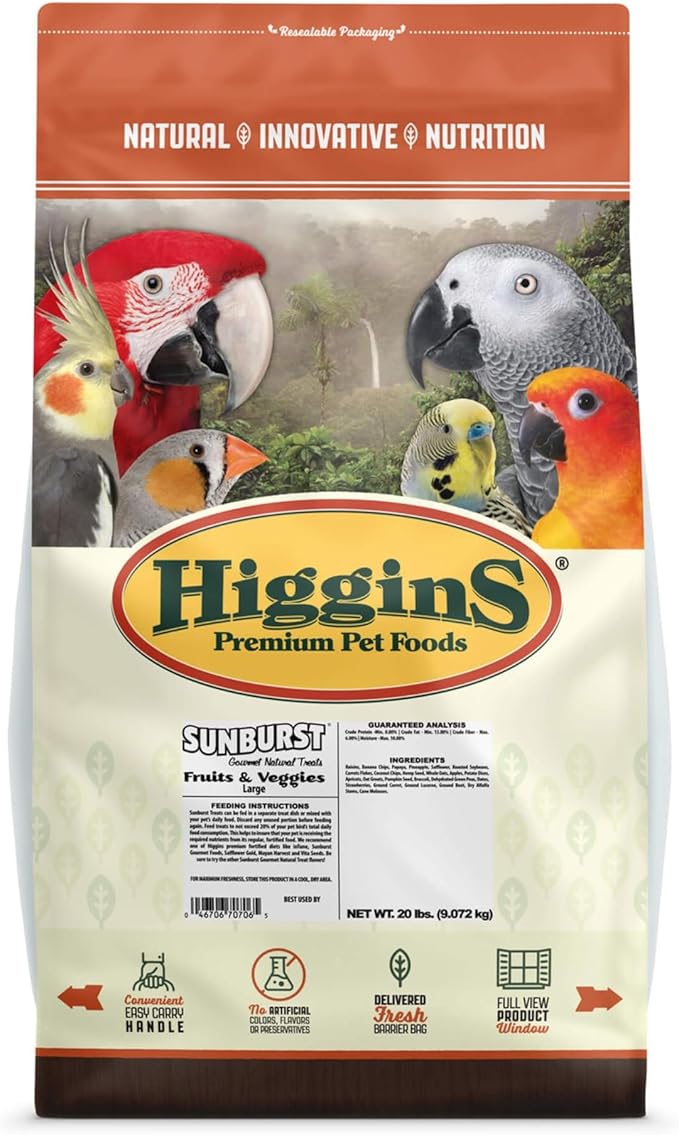 Higgins Pet Food Sunburst Fruit & Veggie Large Hookbill, 20 Lb