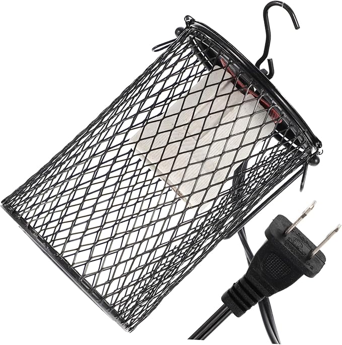 Reptile Heat Lamp Shade Metal Mesh Cover Adjustable Hanging Reptile Heating Lamp Compatible US Plug