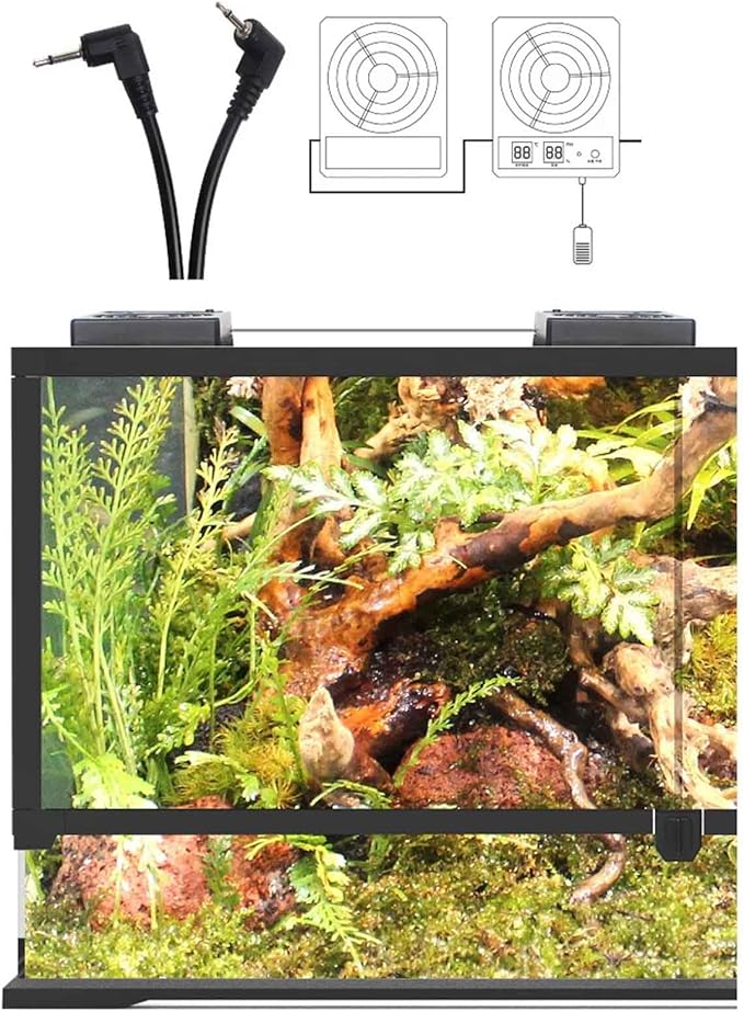 iDili Reptile Rainforest Tank Thermometer and Hygrometer, Intelligent Control Ventilation Fan Digital Display Ventilation Dehumidifica