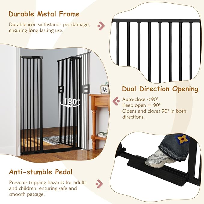 55'' Extra Tall Cat Gate, 38.6"-42.5" Wide Auto Close Tall Pet Gate for Doorways, Pressure Mounted High Dog Door Gate No Drilling Cat Fence Safety Baby Gate for Stairs, Doorways, Black