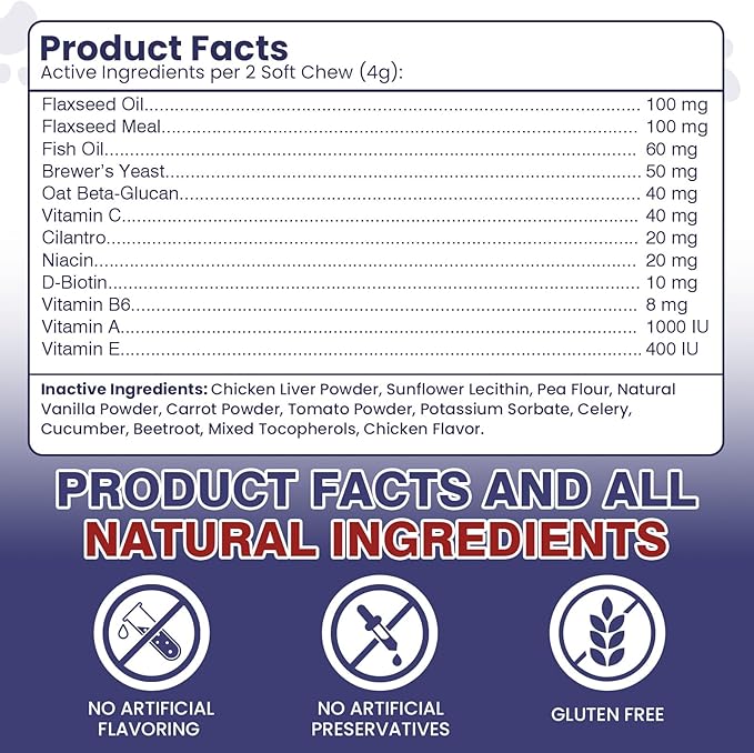 Flea and Tick Prevention for Dogs Chewable Omega Skin and Coat Chews for Dogs Natural Pet Oral Flea Chewables Increase Hair Shine Nutritional Supplements 200 Soft All Breeds Ages Bison Flavor