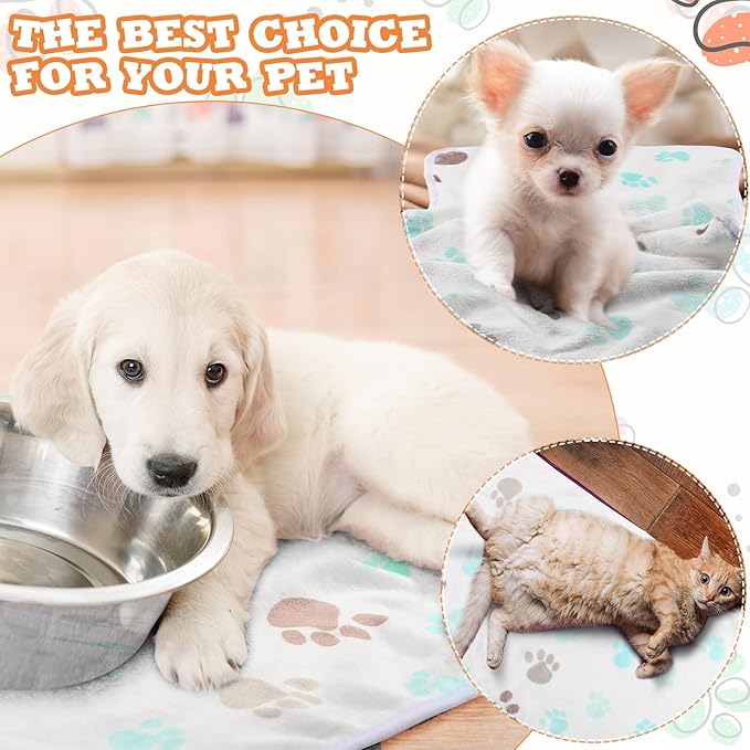 Tatuo 4 Pcs Dog Blanket for Pet Cat Blankets Indoor Puppy Teething Stuff Toys Paw Print Fleece Blanket Warm Sleep Mat for Guinea Pig Cage(Milky White,Small(24 x 16 Inch),Square)