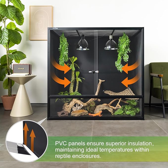 460 Gallon PVC Reptile Enclosure, 2 Pack 48"x24"x46" Connectable Cage with Kits(96"x24"x46"), Front Sliding Glass Doors with Lock, Stackable Tank for Bearded Dragon Ball Python
