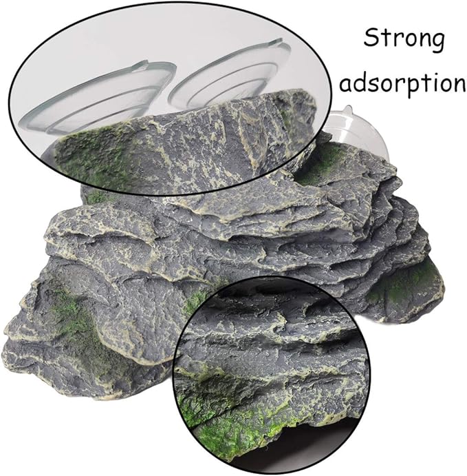kathson Turtle Basking Platform Baby Tortoise Climbing Ramp Shale Reptiles Dock Resting Terrace Stone Small Aquarium Ornament Rock Landscaping Decoration for Frogs Newts (Large size:7.1”Lx6.3”Wx2.7”H)