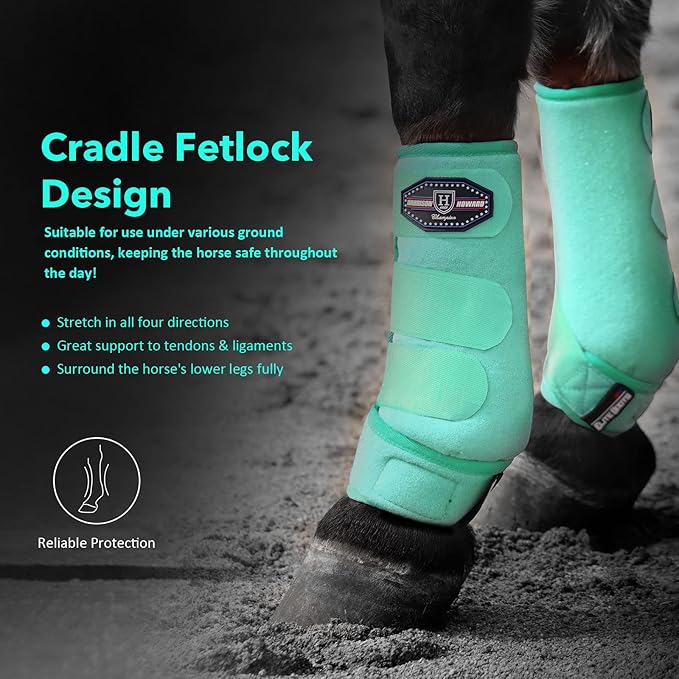 Harrison Howard Horse Sport Medicine Front Shock-Absorbing Boots All-Round Lower Limb Protection & Support Sport Boots Perfect for Endurance Training and Performance Pack of 2 Mint L