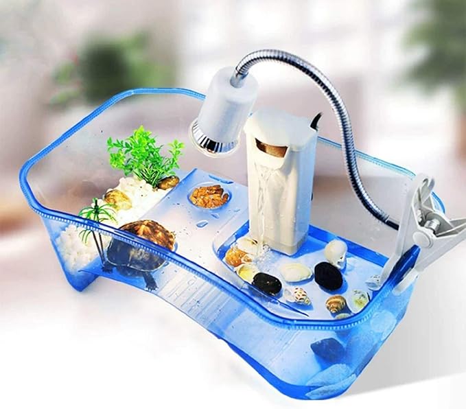 Rypet Turtle Tank Aquarium - Reptile Habitat, Turtle Habitat, Reptile Aquarium Tank for Crayfish Crab (Excluding Accessories) Blue