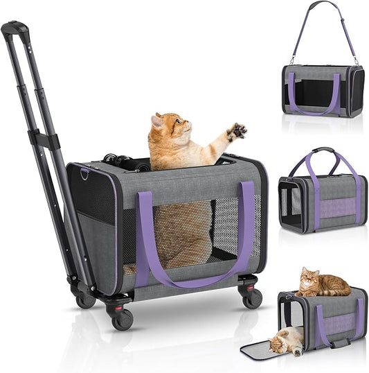 Cat Carrier on Wheels Airline Approved: Betopet Rolling Cat Carrier for Small Dog Medium Cat Under 18lbs - Cat Soft Carrier Pet Travel Bag TSA Approved Under Seat for Airplane Transport Flight