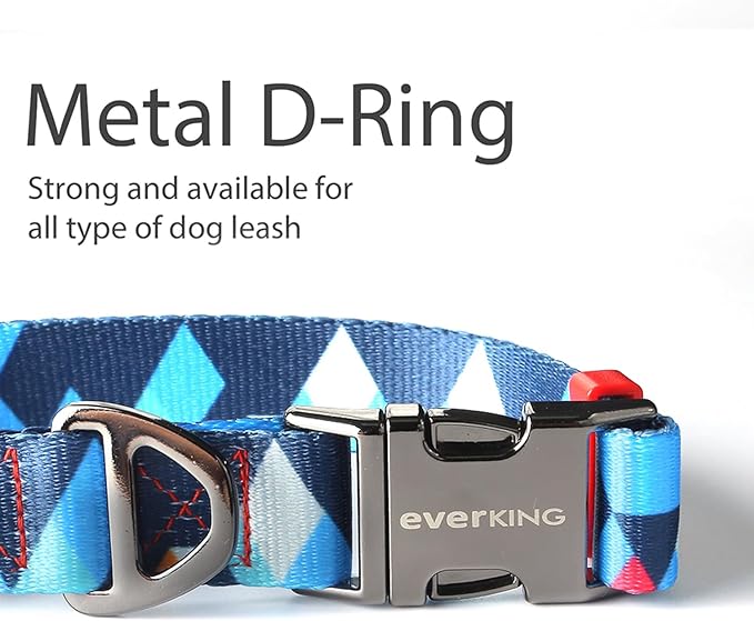 Everking Dog Leash and Collar Set with Metal Buckle, Suitable for Medium Dogs Weighing 11-20kg,Memphis Geometric Pattern Design Style, Flexible Webbing, Nylon Handle, Adjustable (Blueberries, M)