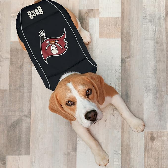 NFL Tampa Bay Buccaneers Puffer Vest for Dogs & Cats, Size Small. Warm, Cozy, and Waterproof Dog Coat, for Small and Large Dogs/Cats. Best NFL Licensed PET Warming Sports Jacket