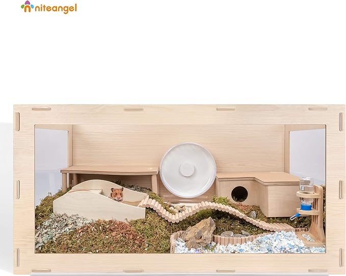 Niteangel Bigger World - MDF Aspen Terrarium for Hamster Gerbils Mice Lemming Degus or Other Small-Sized Pets(39.4 x 19.7 x 19.7 inches, Burlywood)