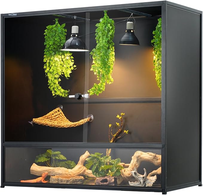 460 Gallon PVC Reptile Enclosure, 2 Pack 48"x24"x46" Connectable Cage with Kits(96"x24"x46"), Front Sliding Glass Doors with Lock, Stackable Tank for Bearded Dragon Ball Python