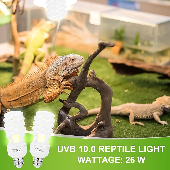 4 Pack UVB Reptile Light Bulb 10.0 Bulb for Desert Reptiles UVB Light Compact Fluorescent Terrarium Lamp for Bearded Dragon, Lizard, Tortoise, Iguanas, Snake, Gecko(26w,Light10.0)