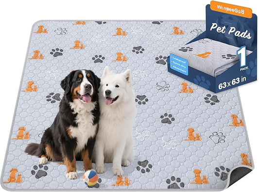 WanpeeGoo Washable Pee Pads for Dogs, 1 Pack Absorbent Reusable Training Dog Pads Pet Puppy Pads, Non-Slip Potty Pads for Whelping, Playpen, Crate, Bed, Orange, 63"x63"