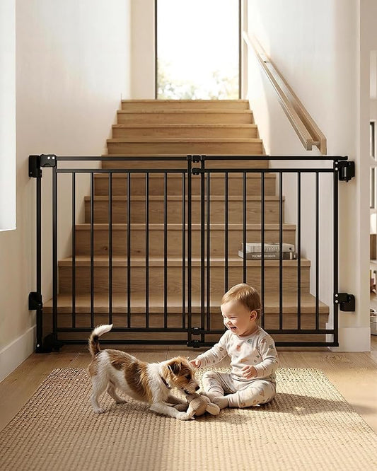 Extra Wide Baby Gate for Stairs Doorways & Kitchen,32"-54" W x 29" H, No Bottom Bar Dog Gate, One-Handed Auto-Close, Hardware Mount Safety Gate for Dogs & Toddlers, Black