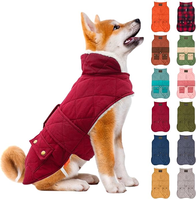 KYEESE Dog Coat Thick Pets Clothes with Pocket Waterproof Dogs Jacket with Fleece Lined Windproof Dog Coats for Small Dogs Soft Pet Sweater for Cold Weather Warm Pet Winter Puffer Coat with Leash Hole
