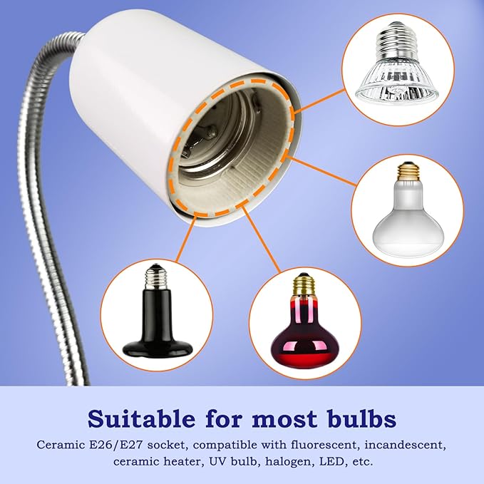 Timed Heat Lamp with Dual 50W UVB UVA Bulbs for Reptiles, Turtles, Tortoises, and Puppies: Adjustable Heat Switch, 360° Adjustable Angle, Strong Clips, Ideal for Aquarium Tanks and Basking