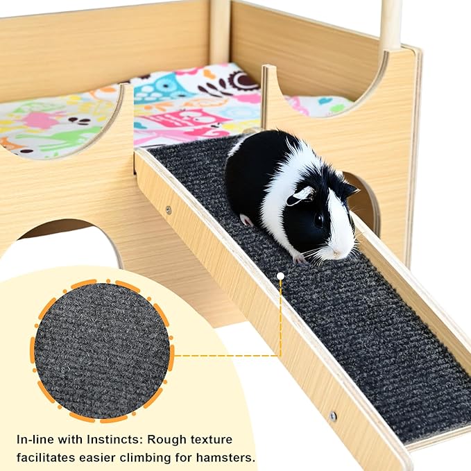 Upgraded Guinea Pig Castle, Sturdy Wooden Guinea Pig Hideout, Cozy Habitat Hut with Ladder for Playing & Hiding, Easy-to-Assemble House Bed for Hamsters, Rabbits and Chinchillas