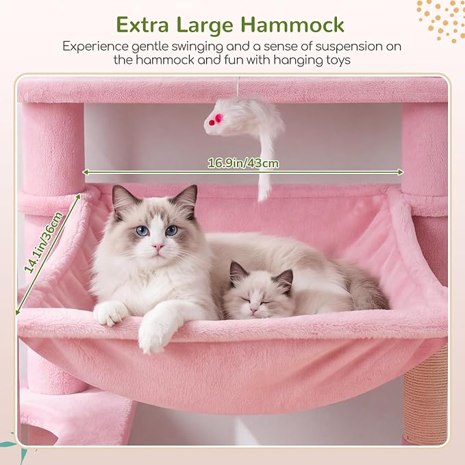 Globlazer Pink Heavy Duty Cat Tree, 70 inch Sturdy Cute Cat Tower for Indoor Cats Extra Large Cat Tower with Scratching Post, Hammock, Cat Condo for Adult Cats Kittens, F70 Pro, Pink - Image 4