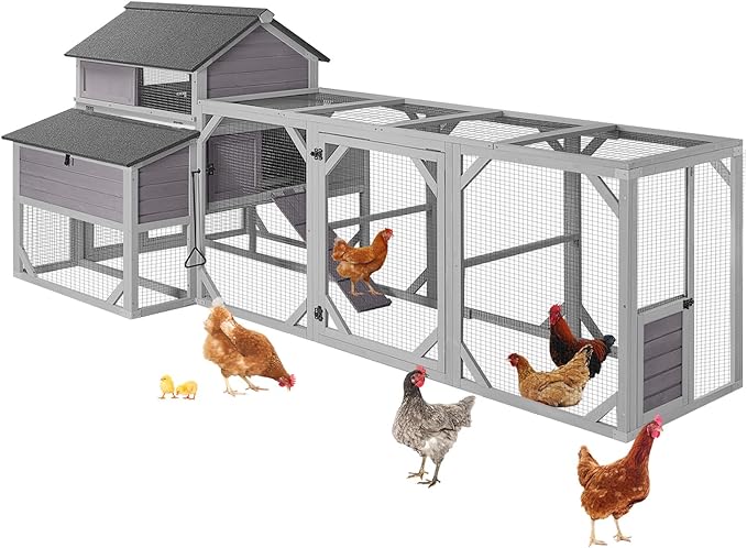 Suumerpety 41 sq.ft Large Outdoor Chicken Coop with Run - Multi-Level Hen House, Weatherproof Roof, Predator-Resistant Design & 6 Nesting Boxes for 8-10 Chickens