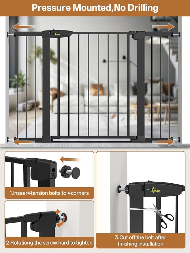 Baby Gate for Indoor Stairs & Doorways: Wide Expandable 27.9-42.1" Metal Safety Gate - Toddler Pets 30" Tall Dog Gate with Easy Install Pressure Mount Dual Lock & 2-Way Swing, Black.