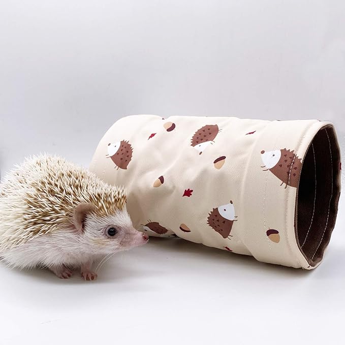 Small Animal Hideout Tunnel Collapsible Pet Play Toy Tunnel Tube for Dwarf Rabbit Hamster Guinea Pig Chinchilla Sugar Glider Hedgehog Supplies (Beige)