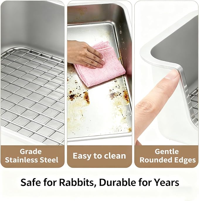 Stainless Steel Rabbit Litter Box – Large Bunny Litter Box with Grate, No Odor, Easy Clean Metal Rabbit Toilet for Indoor Cage