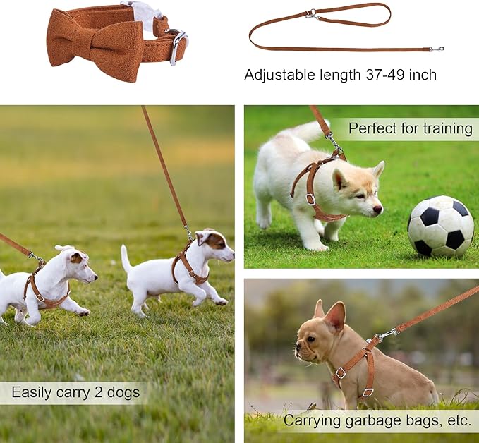 Dog Harness and Leash Set, XXS No Pull Adjustable Puppy Harness with Multifunction Pink Dog Leash and Dog Collar, Soft No Choke Escape Proof Pet Harness Vest for Small Dogs and Cats (Brown, XXS)