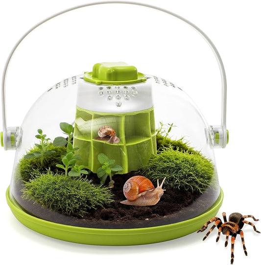 Snail Terrariums Breeding Box, Plastic Round Snail Habitat, Clear Feeding Box with Air Vents & Removable Base, Small Insect Feeding Bin for Beetles Spiders Ladybugs, Starter Terrarium Kit