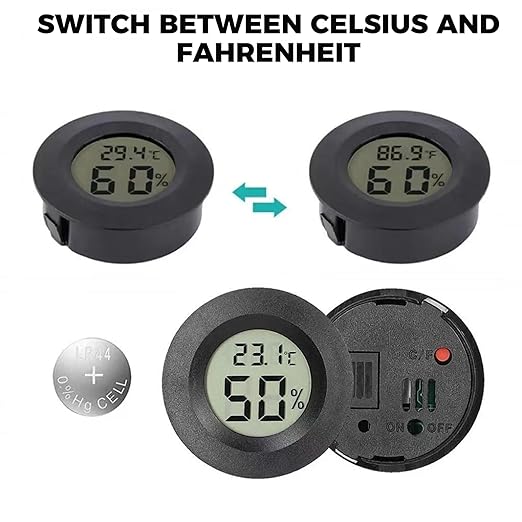 Reptile Tank Thermometer 4-Pack Reptile Thermometer and Humidity Gauge, Round LCD Digital Digital for Tank, Terrarium, Greenhouse