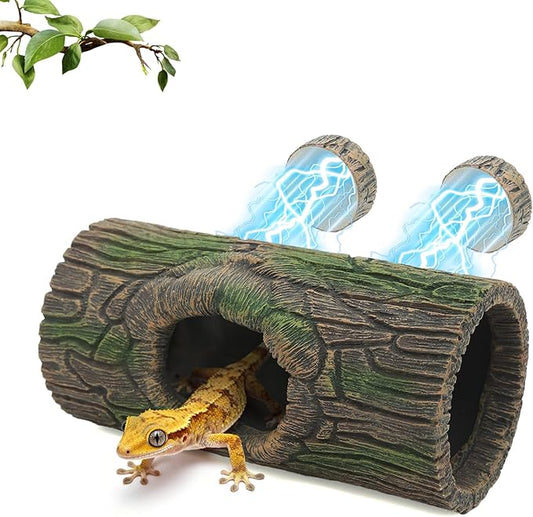 Magnetic Crested Gecko Hide - Resin Hollow Log Cave, Reptile Hide Cave, Reptile & Amphibian Habitat Hideouts, Aquariums & Terrariums Decor