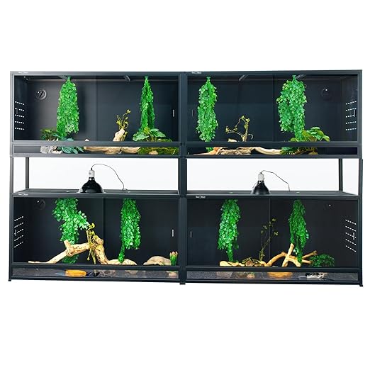 Stackable PVC Reptile Enclosure 44"x20"x20" – Space-Saving 4-Pack Modular Reptile Tank System with Front Opening Doors & Lock, Expandable Terrarium for Bearded Dragon, Ball Python, Gecko