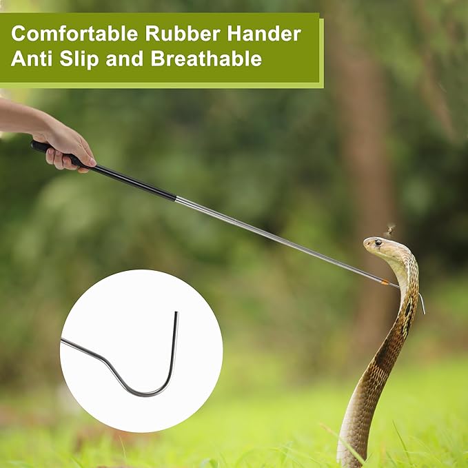 52" Snake Hook, Retractable Snake Catcher, Snake Stick, Snake Grabber Tool, Reaching Tool for Rattlesnakes Python Copperhead Removal Catching, Black