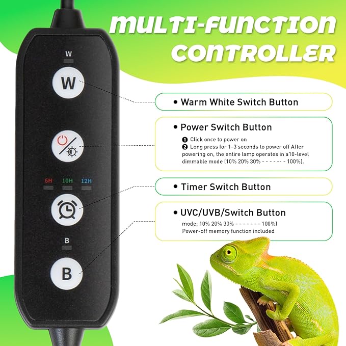 HNRLOY UVB Reptile Light,5Inch UVA UVB LED Heater Lamp Bar for Bearded Dragon, Turtles, Gecko, Snake, Lizard, Adjustable 6/10/12H Timer, Dimmable with 3 Lighting Modes