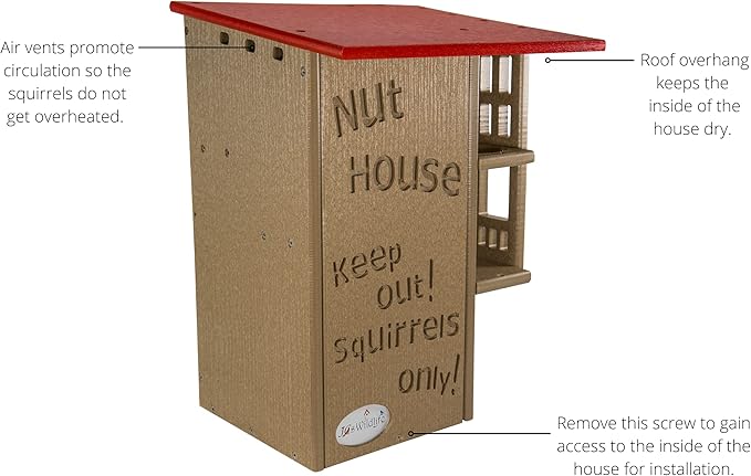 JCS Wildlife Ultimate Wooden Squirrel House, Multi-Tier Squirrel Nesting House with Predator Guards, Weather-Resistant Recycled Poly Lumber, Easy-Clean Tree House for Outside, Red & Tan